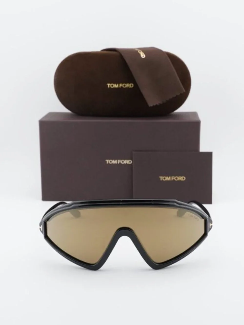 Tom Ford Lorna FT1121 01G Shield Sunglasses - Black / Brown